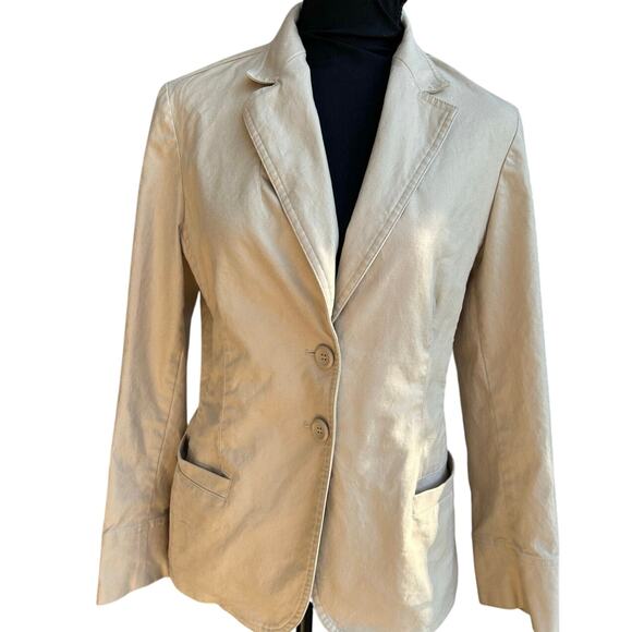 Liz Claiborne Petite Sm Career Casual Blazer Womens Khaki Button Detail on Back - Picture 1 of 9